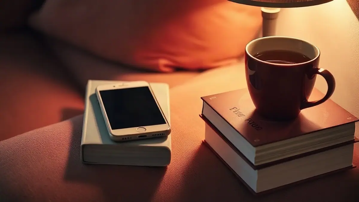 Illustration for a guide on how to text someone you like: a phone resting on a stack of books next to a cup of tea on a cozy sofa arm
